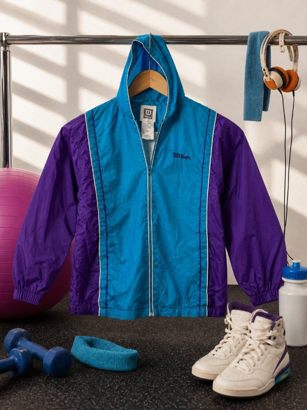 Vintage Wilson 80s 90s Windbreaker Jacket Purple Blue with‎ Hood Size Large